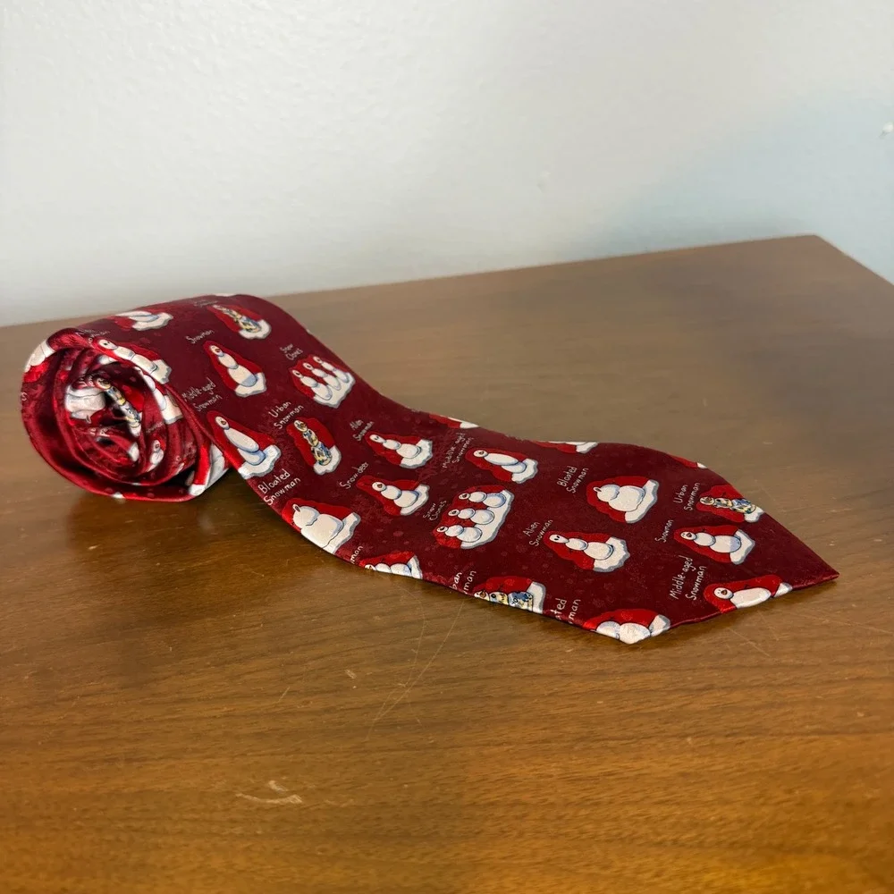 American Greetings Tie Mens Red Snowman Holiday Silk Necktie Novelty Christmas